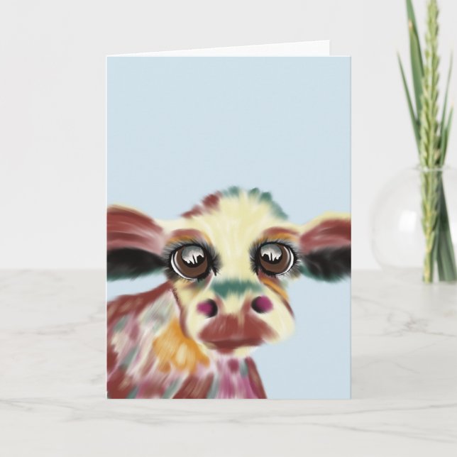 Carte de voeux colorée de vache (Devant)