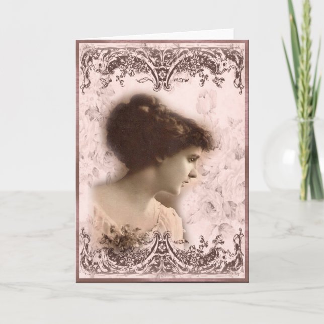 Carte de voeux, Conception Vintage fille (Devant)