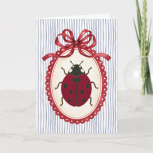 Carte de vœux Coquette Lady Bug Rouge Rayure Navy