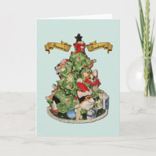Carte de voeux Corgi Christmas Tree