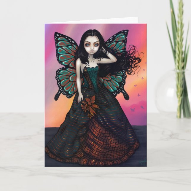 Carte de voeux "coucher de soleil papillon" (Devant)