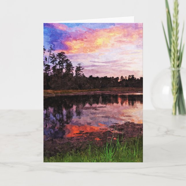 Carte de voeux - Coucher de soleil sur l'étang (Devant)