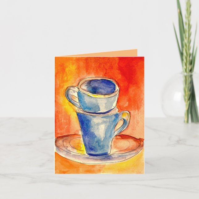 Carte de voeux Coupes de café Aquarelle originale (Devant)