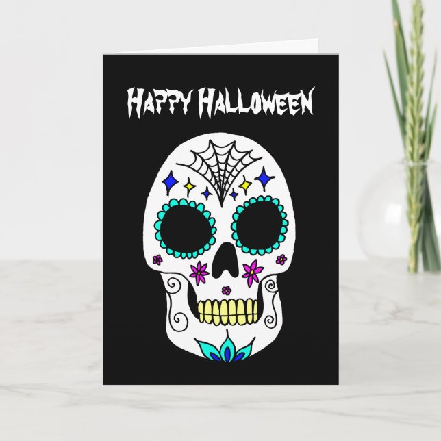 Carte de vœux crâne de sucre Halloween (Devant)