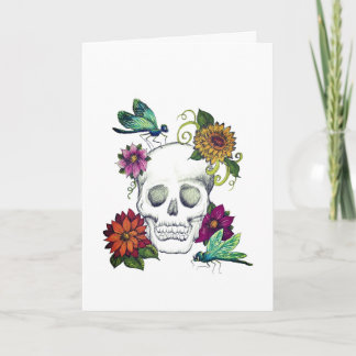 Carte de vœux Crâne et Fleurs