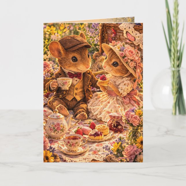 Carte de vœux d'amour d'un mignon couple de souris (Devant)