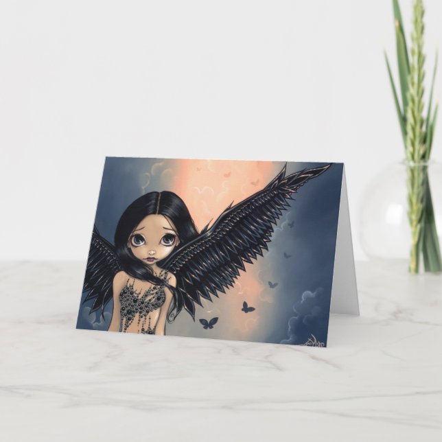 Carte de voeux "d'ange à ailes par noir" (Devant)