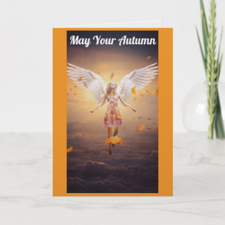 Carte de voeux d'ange d'automne avec feuilles
