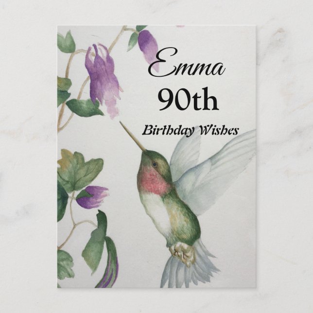 Carte de vœux d'anniversaire 90 ans Hummingbird Ga (Devant)