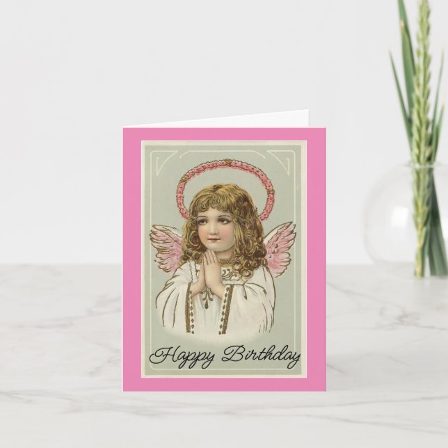 Carte de vœux d'anniversaire Ange priant (Devant)