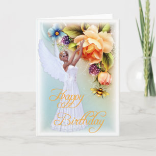 Carte de voeux d'anniversaire Angel & Rose heureus