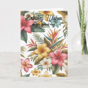 Carte de vœux d'anniversaire aux fleurs tropicales