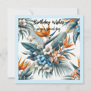 Carte de vœux d'anniversaire aux fleurs tropicales