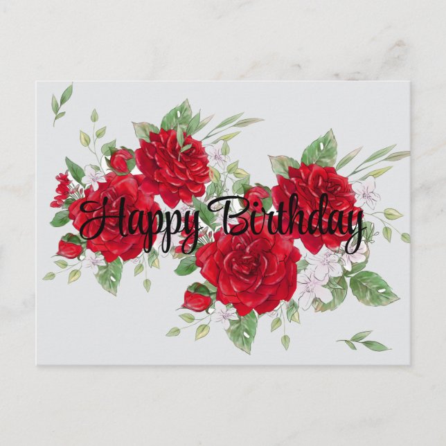 Carte de vœux d'anniversaire aux roses rouges (Devant)