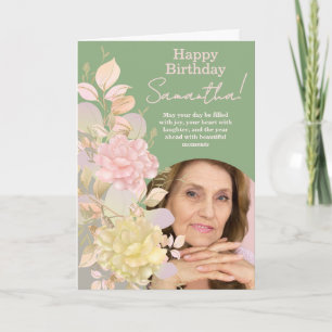 Carte de vœux d'anniversaire avec fleurs roses pas
