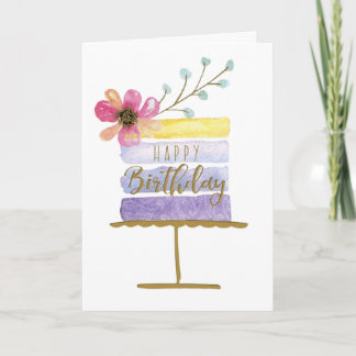 Carte de voeux d'anniversaire avec gâteau floral a