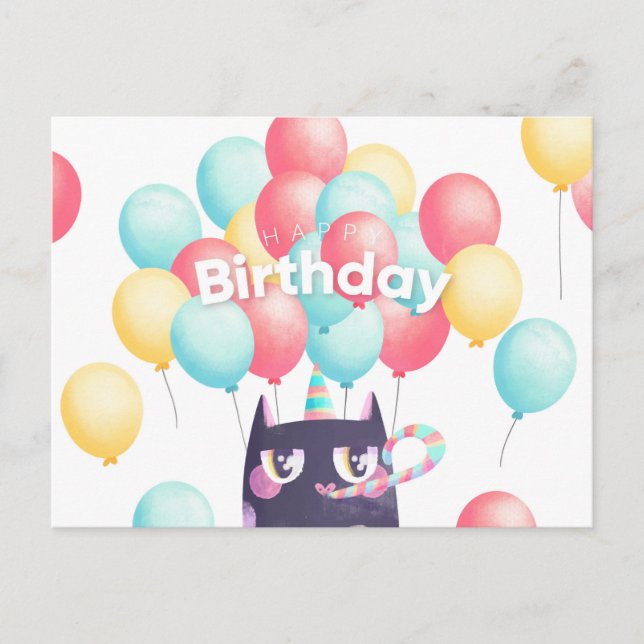 Carte de vœux d'anniversaire avec un chat mignon (Devant)