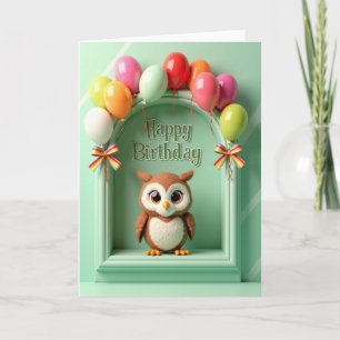 Carte de vœux d'anniversaire avec un hibou en pelu