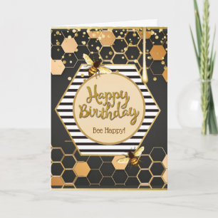 carte de voeux d'anniversaire "bee happy"