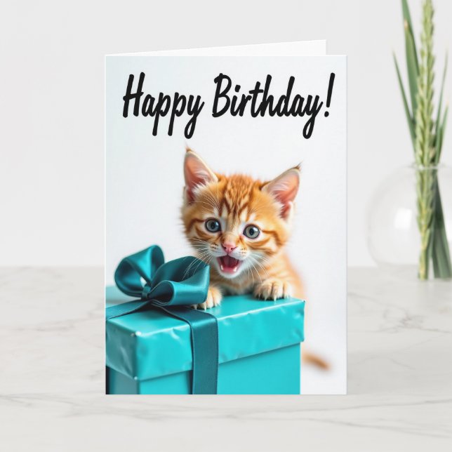 Carte de vœux d'anniversaire Boîte cadeau de chato (Devant)