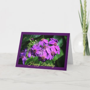 Carte de voeux d'anniversaire brillant violet flor