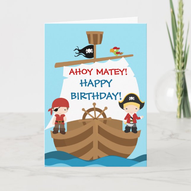Carte de voeux d'anniversaire de bateau de pirate (Devant)