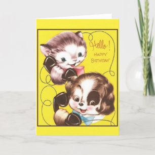 Carte de voeux d'anniversaire de chat et de chien 
