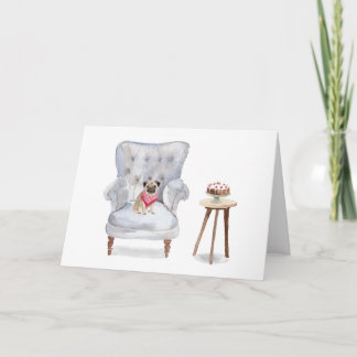 Carte de voeux d'anniversaire de chien de carlin