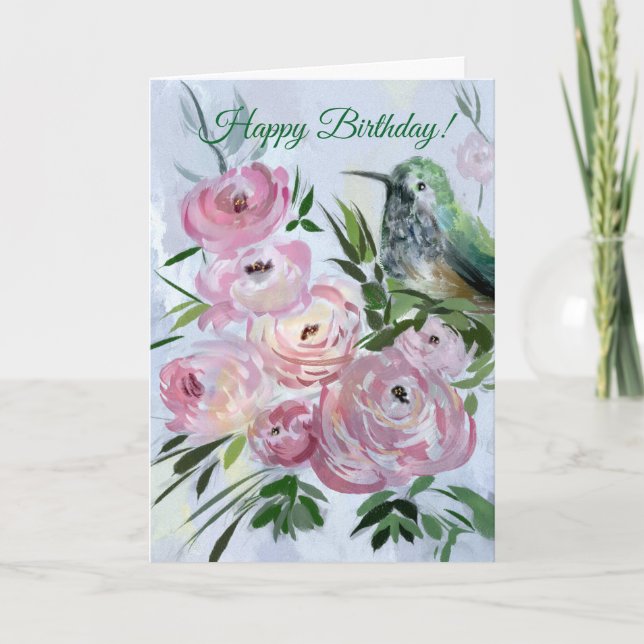 Carte de voeux d'anniversaire de colibri et de (Devant)
