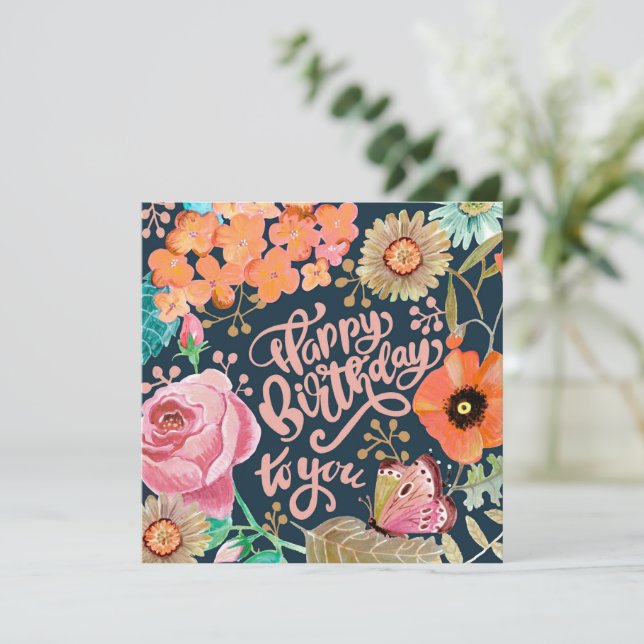 Carte de voeux d'anniversaire de fête peinte à la  (Debout devant)