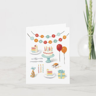 Carte de voeux d'anniversaire de gâteau illustrée