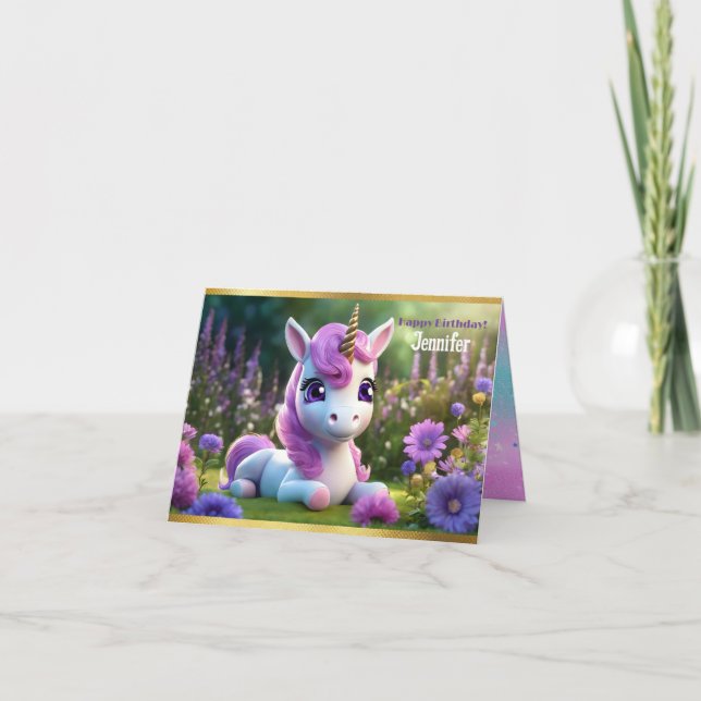 Carte de voeux d'anniversaire de la licorne douce (Devant)