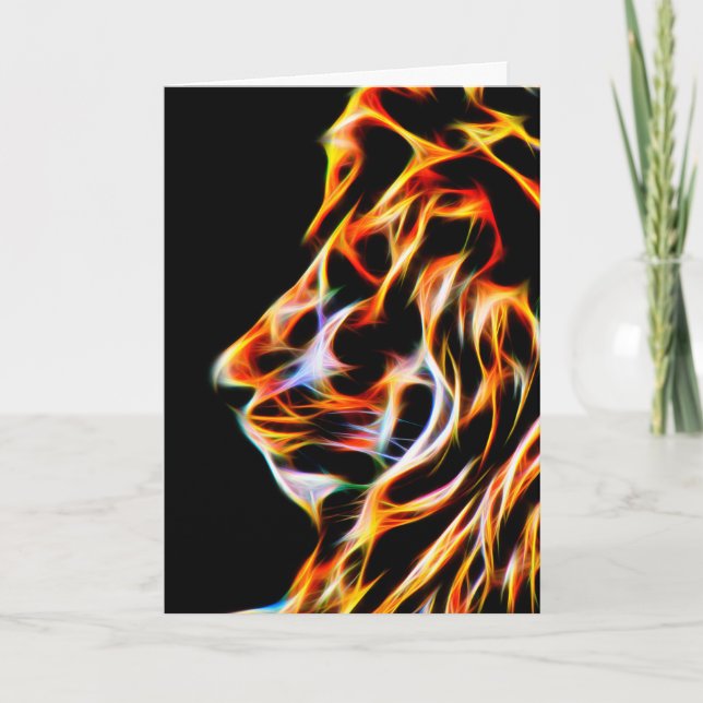 Carte de voeux d'anniversaire de lion de fractale (Devant)