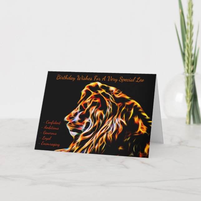 Carte de voeux d'anniversaire de zodiaque de Lion (Devant)