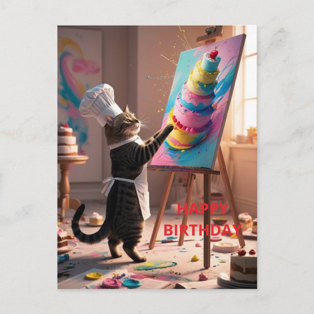 Carte de vœux d'anniversaire drôle avec un chat et (Devant)