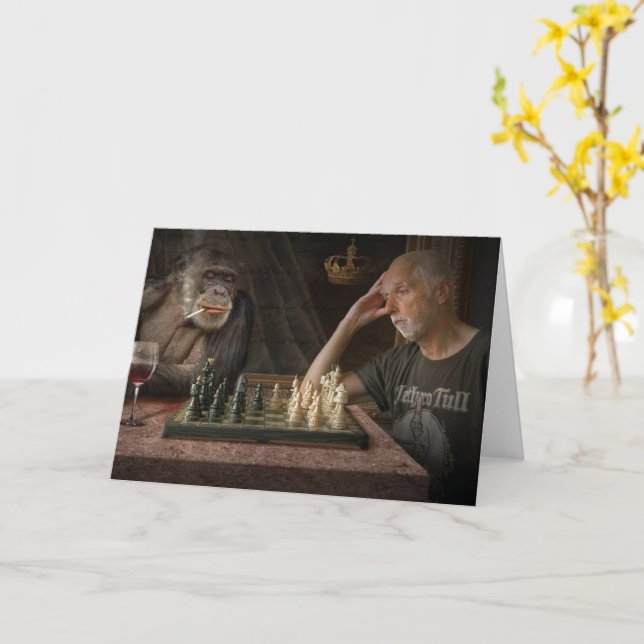 CARTE DE VOEUX D'ANNIVERSAIRE DRÔLE DE CHIMPANZÉ (Fleur jaune)