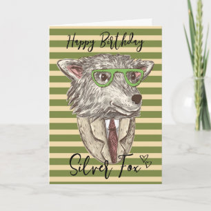 carte de vœux d'anniversaire drôle renard argenté
