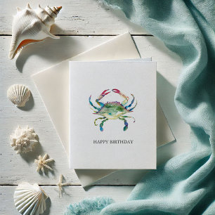 Carte de voeux d'anniversaire du crabe bleu aquare