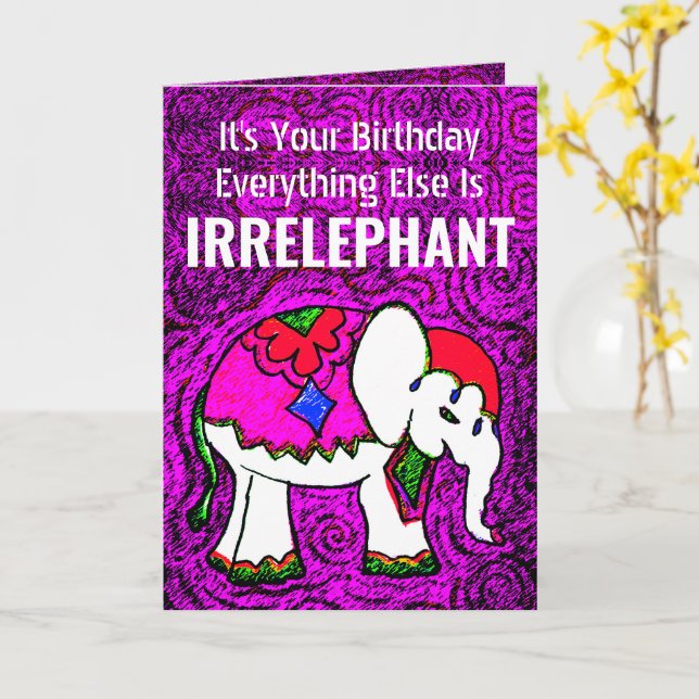 Carte de vœux d'anniversaire éléphant violet drôle (Fleur jaune)