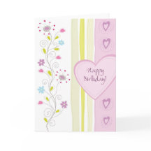 Carte de voeux d'anniversaire fleurie rose féminin