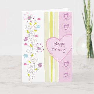 Carte de voeux d'anniversaire fleurie rose féminin