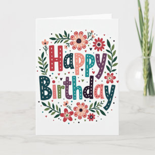 Carte de vœux d'anniversaire Folk Art