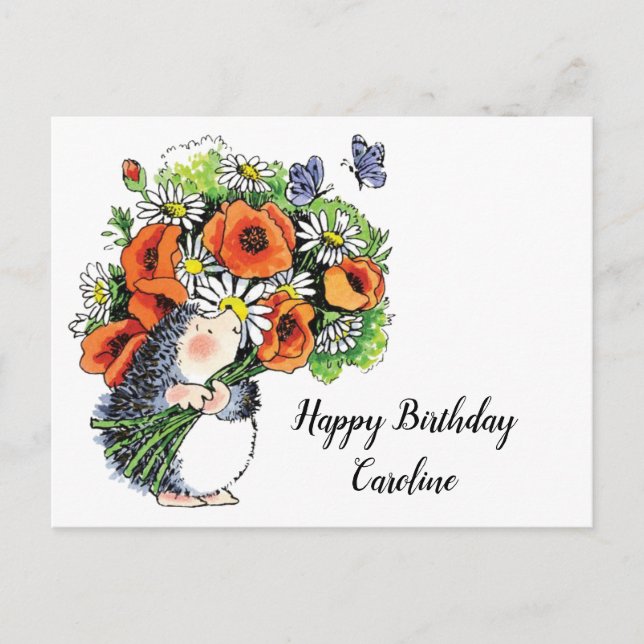Carte de vœux d'anniversaire Hérisson Fantaisie et (Devant)