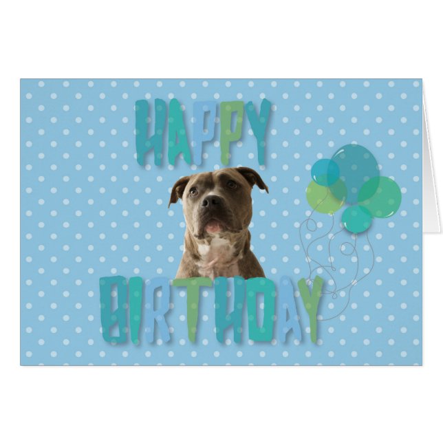 Carte de voeux d'anniversaire joyeux Pibull Dog (Devant horizontal)