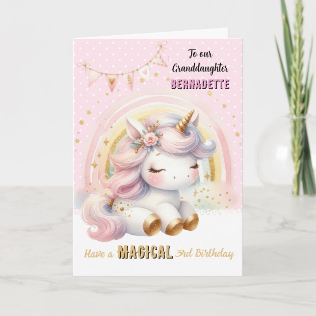 Carte de vœux d'anniversaire licorne et arc-en-cie (Devant)