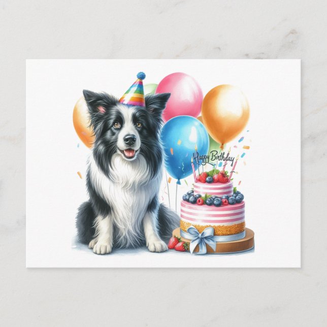 Carte de vœux d'anniversaire mignonne Border Colli (Devant)