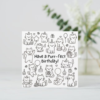 Carte de vœux d'anniversaire Minimal Cat Doodle Pu