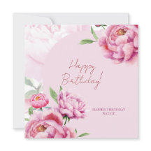 Carte de vœux d'anniversaire pliée Pink Peony