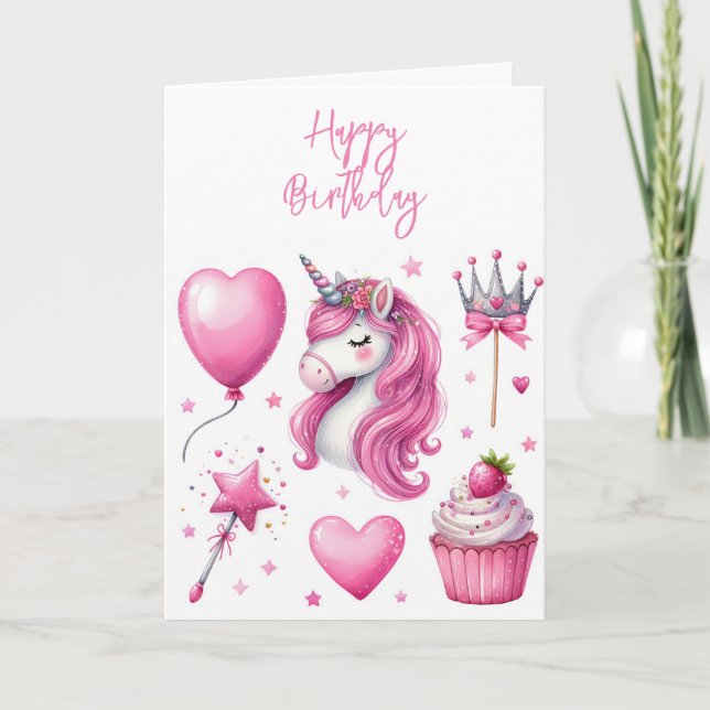 Carte de voeux d'anniversaire pour fille rose Unic (Devant)
