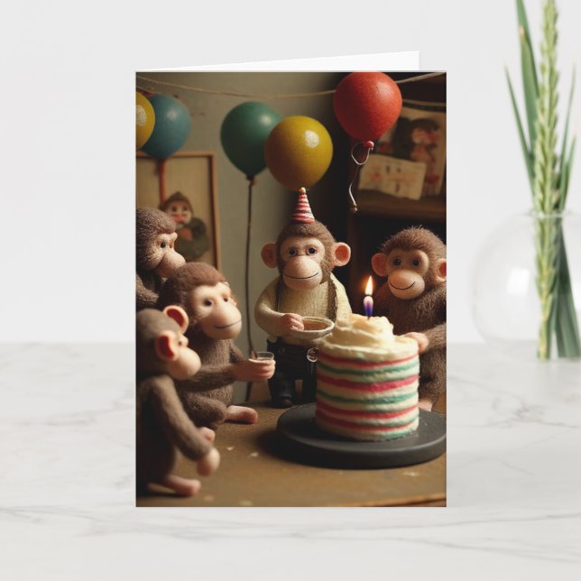Carte de voeux d'anniversaire pour les singes fêté (Devant)